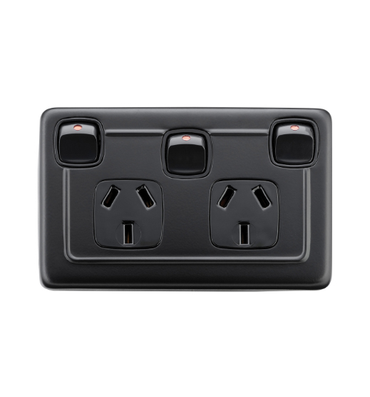 3 Gang Flat Plate Rocker Switches with Double Socket