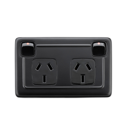 2 Gang Flat Plate Rocker Switches with Double Socket