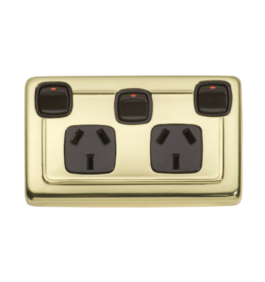 3 Gang Flat Plate Rocker Switches with Double Socket