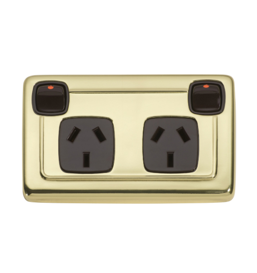 2 Gang Flat Plate Rocker Switches with Double Socket