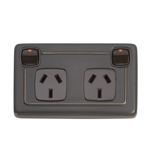 2 Gang Flat Plate Rocker Switches with Double Socket