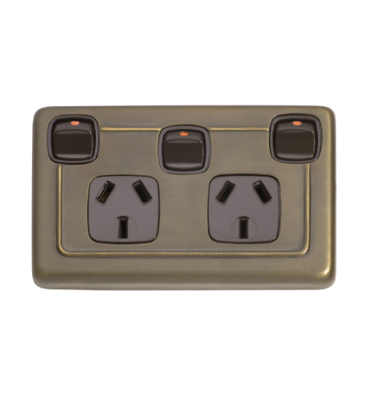 3 Gang Flat Plate Rocker Switches with Double Socket