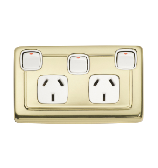 3 Gang Flat Plate Rocker Switches with Double Socket