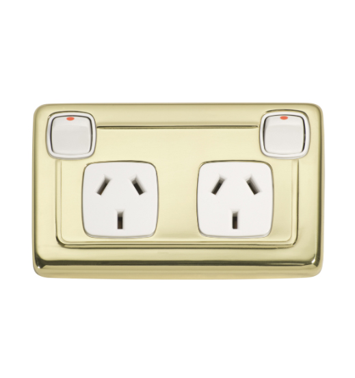 2 Gang Flat Plate Rocker Switches with Double Socket