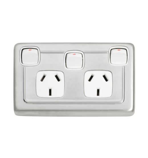 3 Gang Flat Plate Rocker Switches with Double Socket