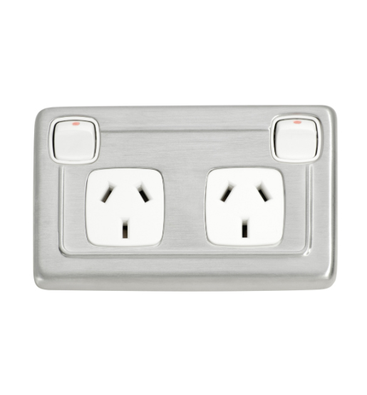 2 Gang Flat Plate Rocker Switches with Double Socket