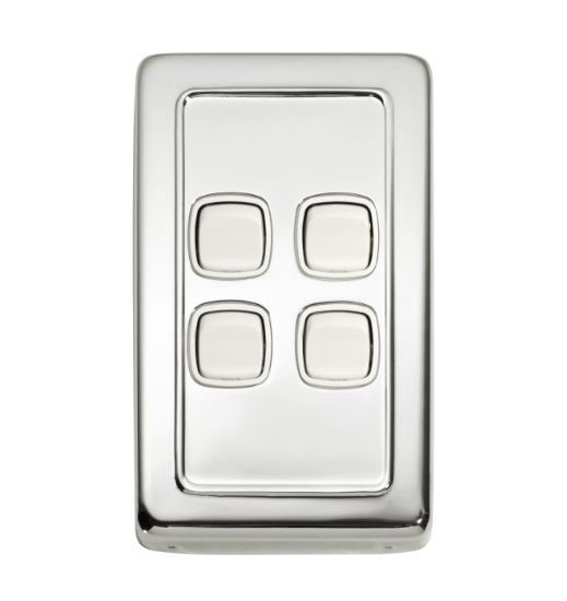 4 Gang Flat Plate Rocker Switches - W72mm