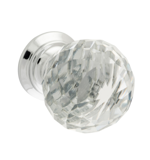 Clear Diamond Cut Glass Cupboard Knob - D25xP35mm BP20mm