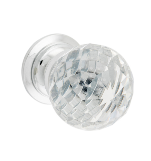 Clear Diamond Cut Glass Cupboard Knob - D30xP42mm BP26mm