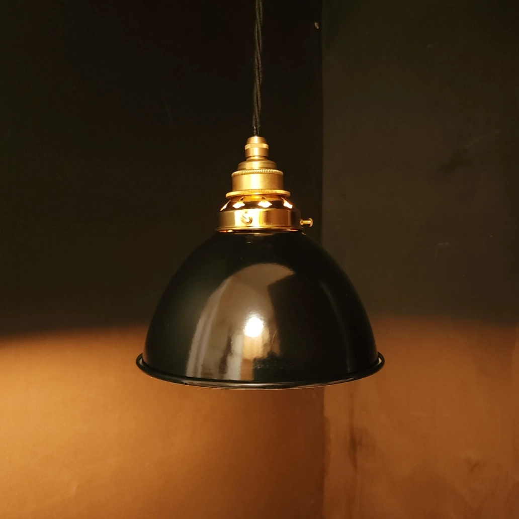 Black Dome Pendant on NEW BRASS