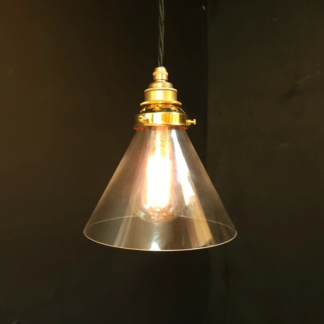 Clear Cone Pendant on NEW BRASS