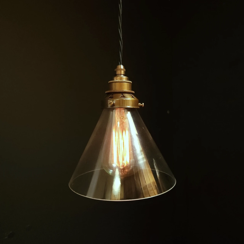 Clear Cone Pendant on OLD BRASS