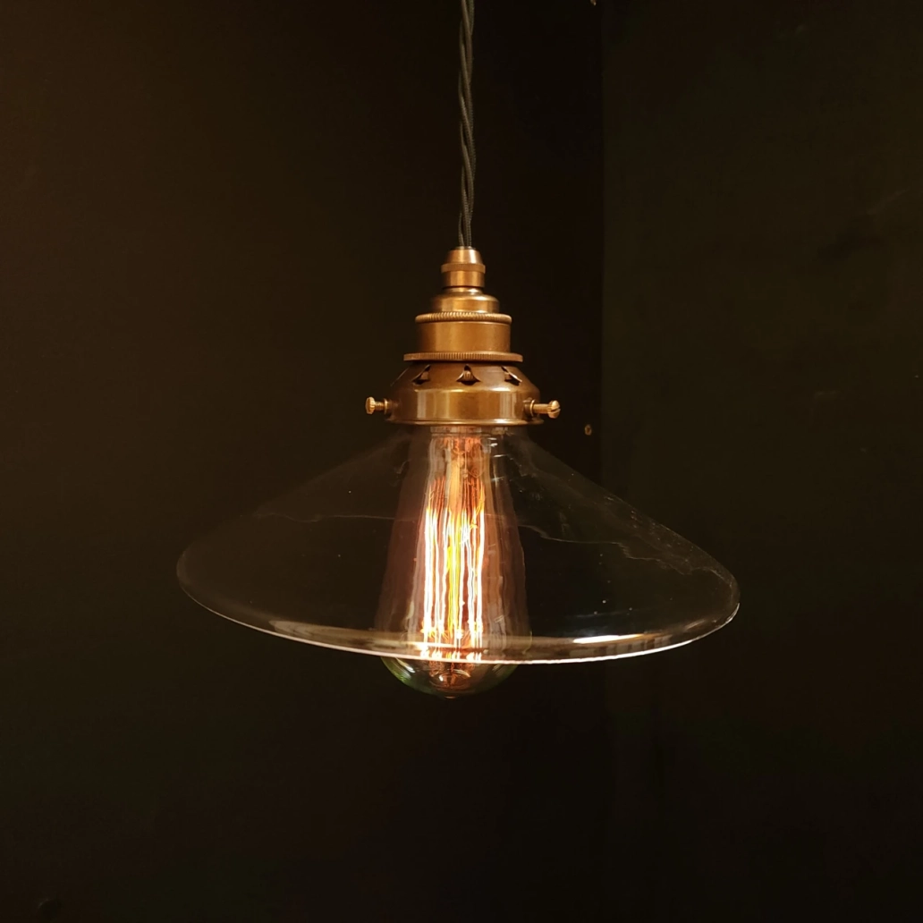 Clear Flat Pendant on OLD BRASS