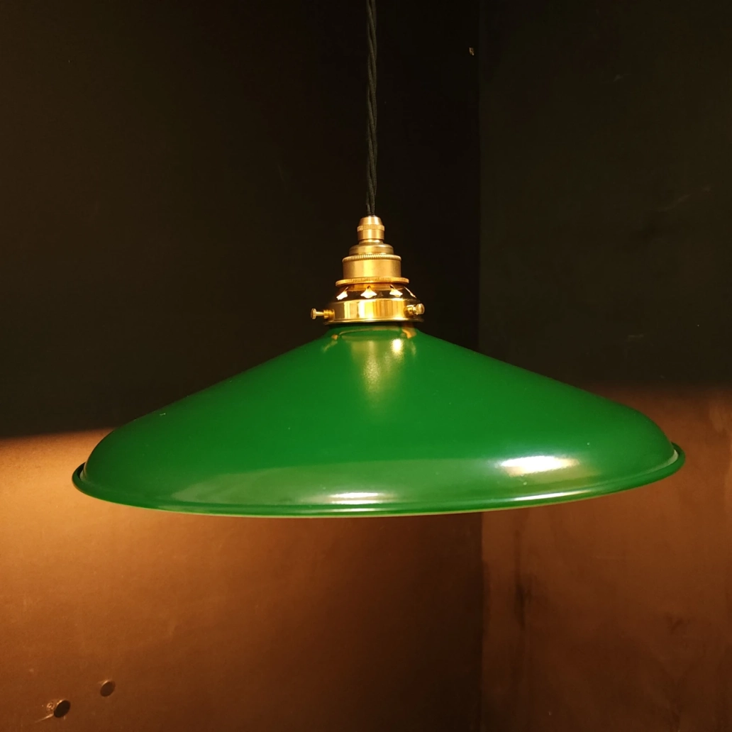 Green Curved Pendant on NEW BRASS