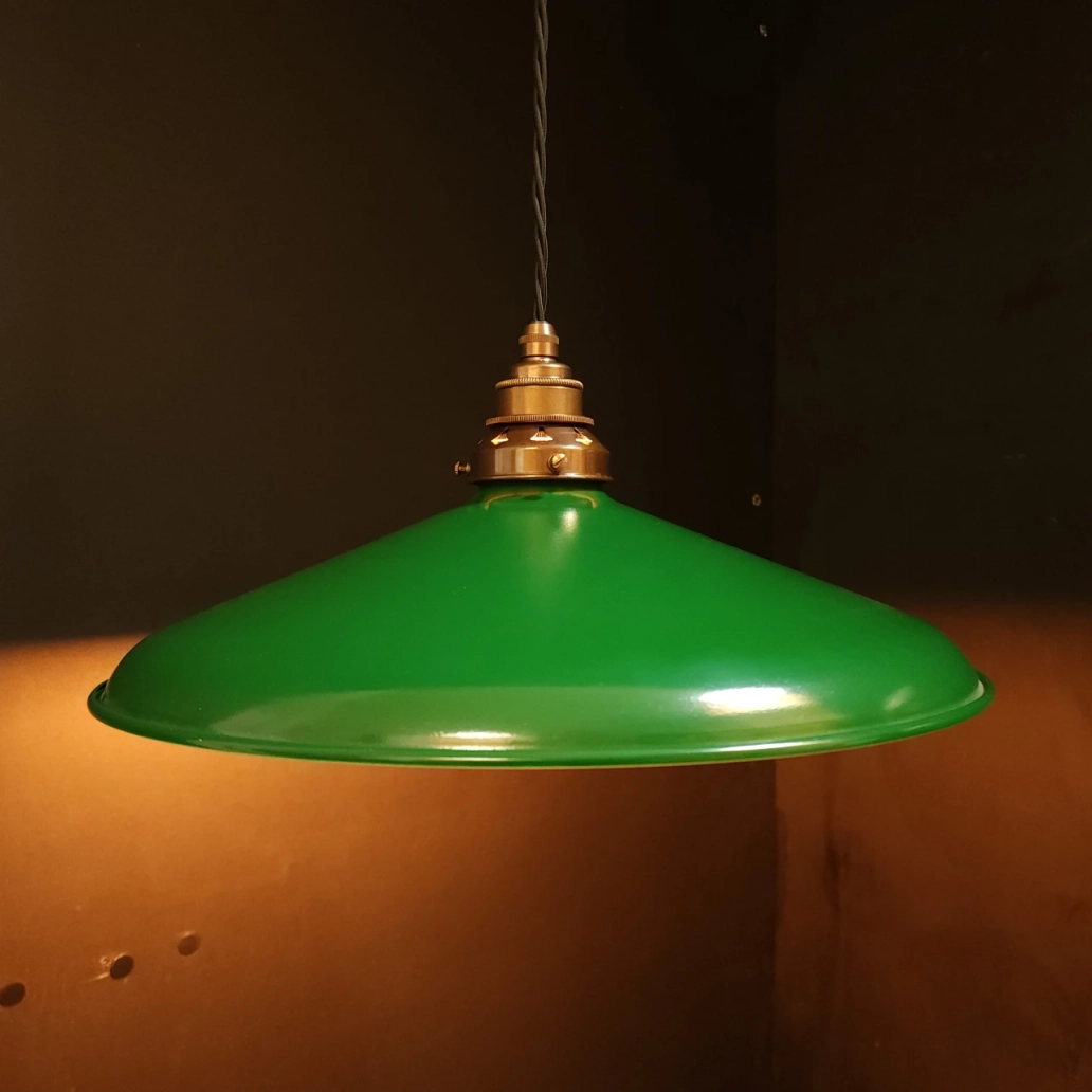 Green Curved Pendant on OLD BRASS