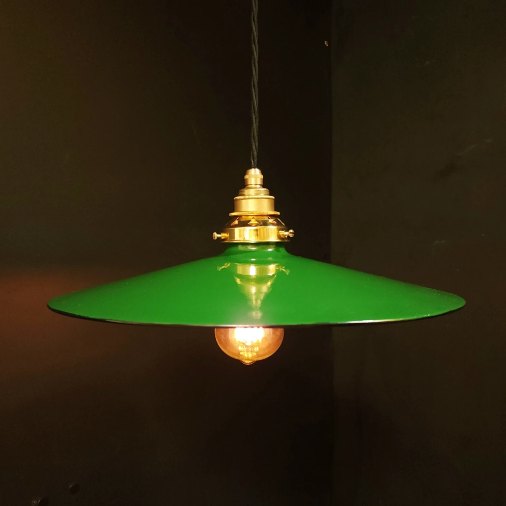 Green Flat Pendant on NEW BRASS