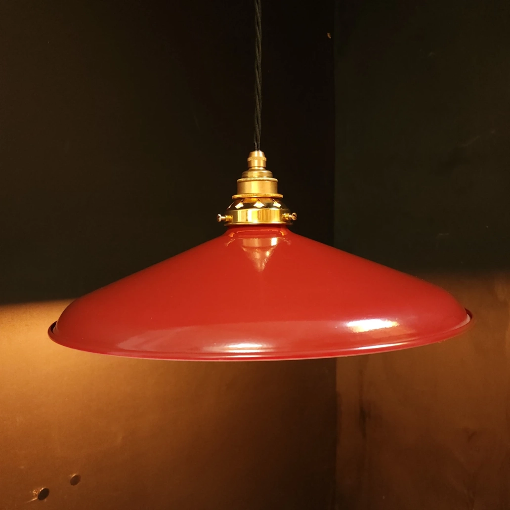 Red Curved Pendant on NEW BRASS