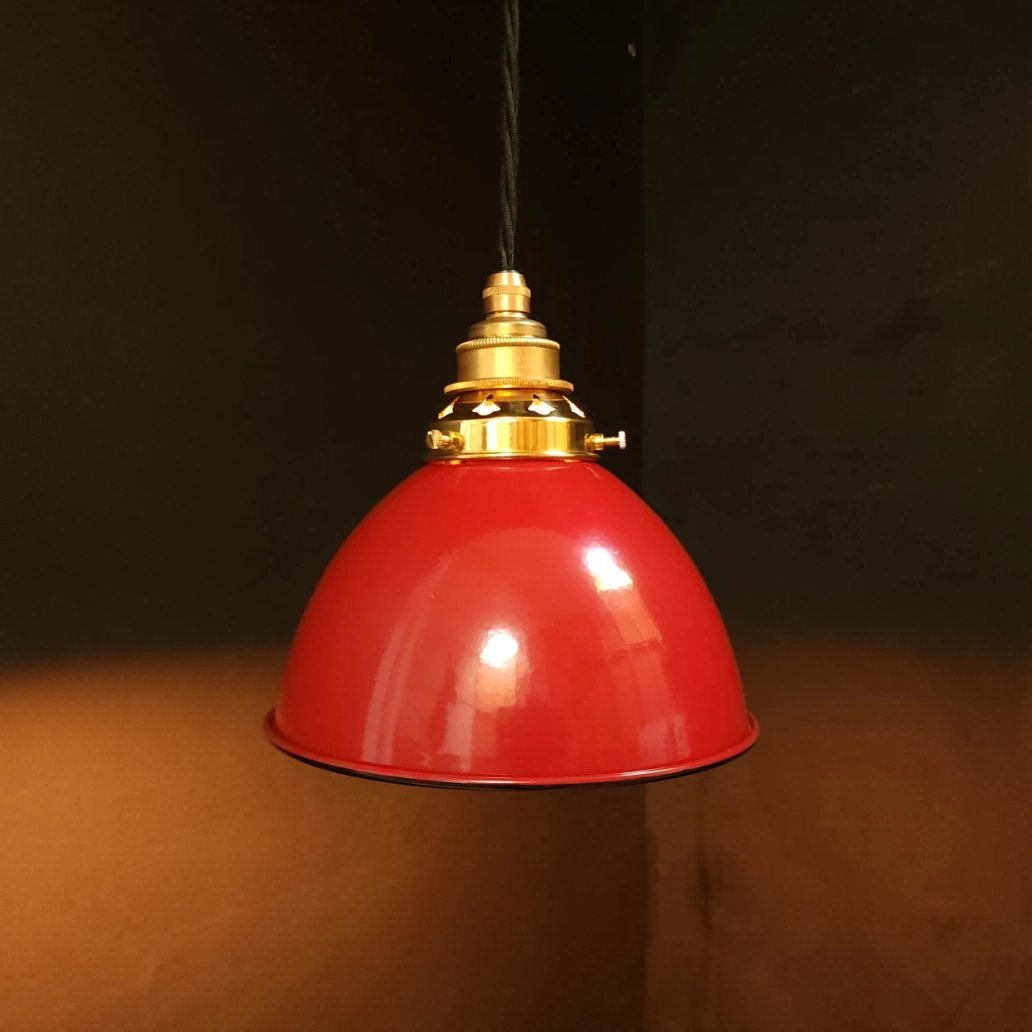 Red Dome Pendant on NEW BRASS