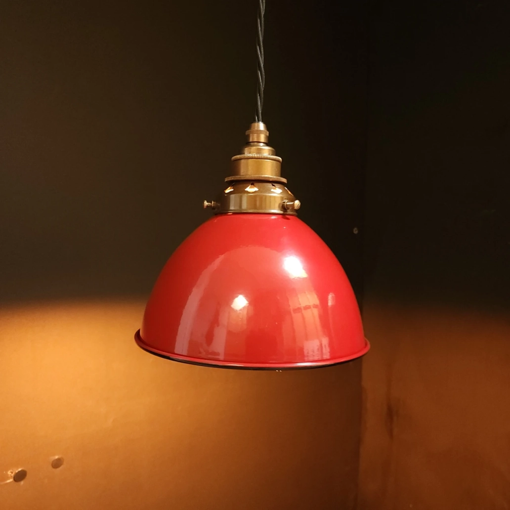 Red Dome Pendant on OLD BRASS