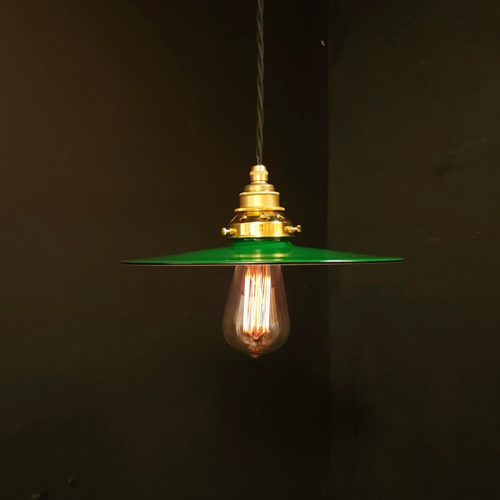 Small Green Flat Pendant on NEW BRASS