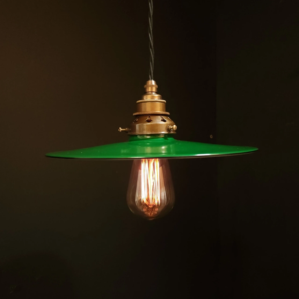 Small Green Flat Pendant on OLD BRASS