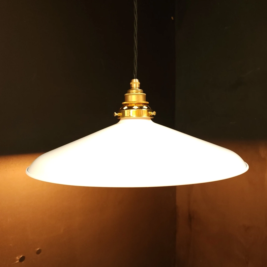 White Curved Pendant on NEW BRASS