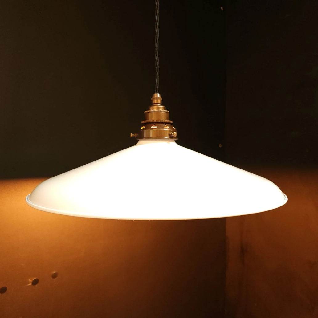 White Curved Pendant on OLD BRASS