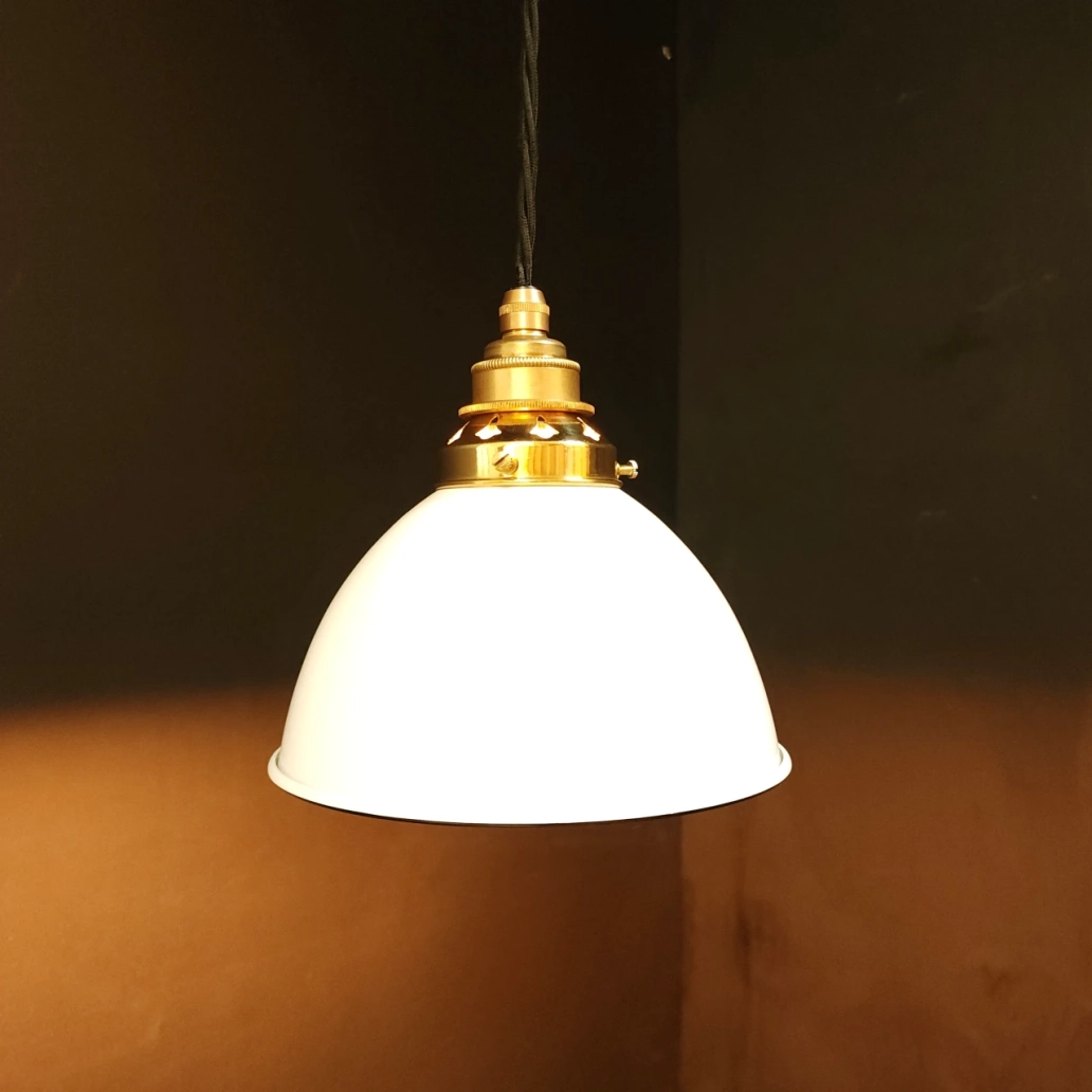 White Dome Pendant on NEW BRASS