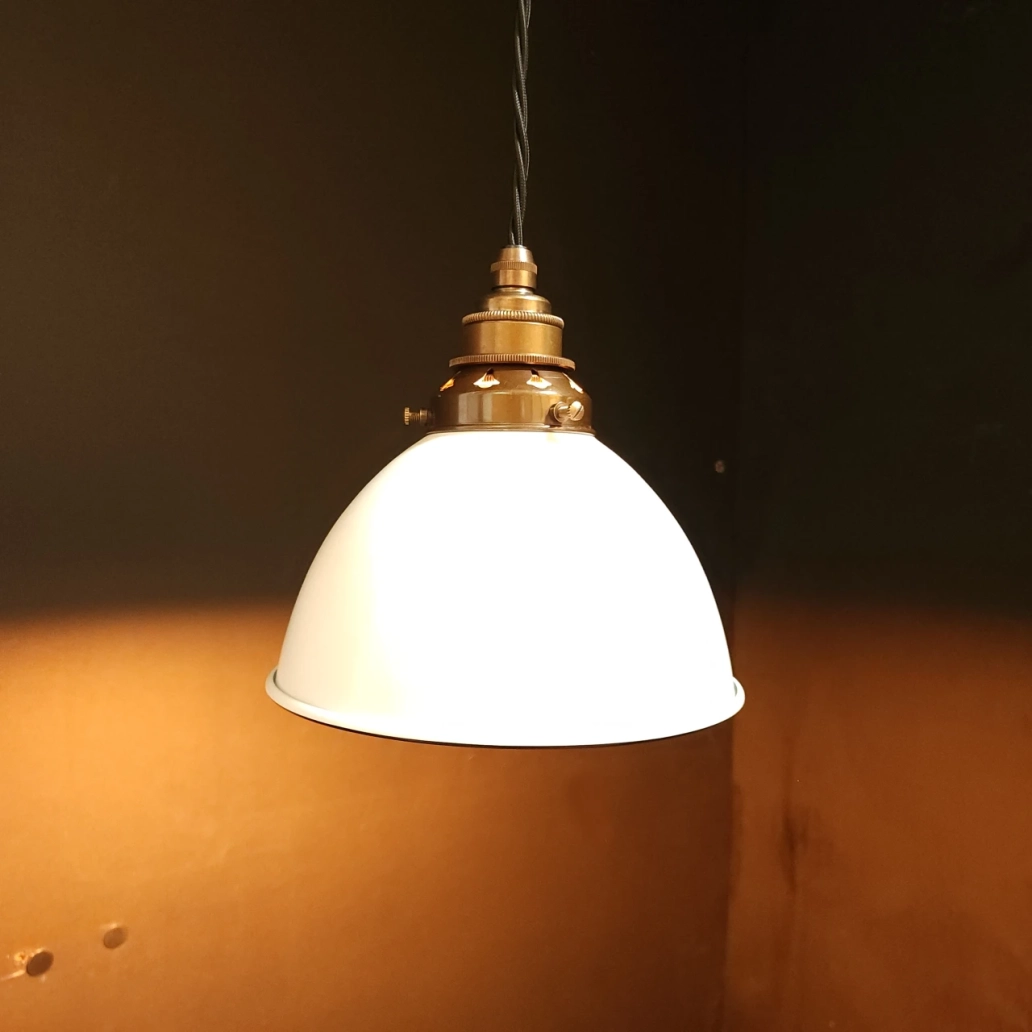 White Dome Pendant on OLD BRASS