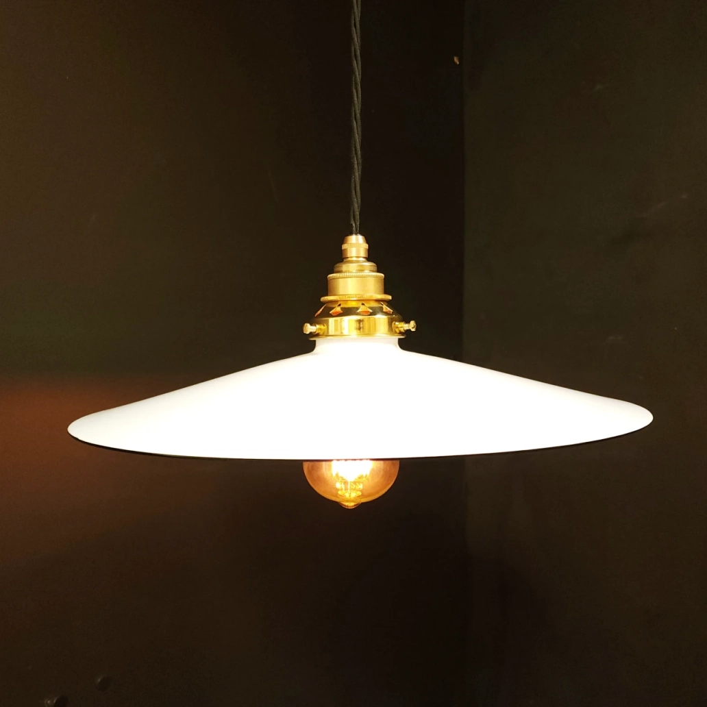 White Flat Pendant on NEW BRASS